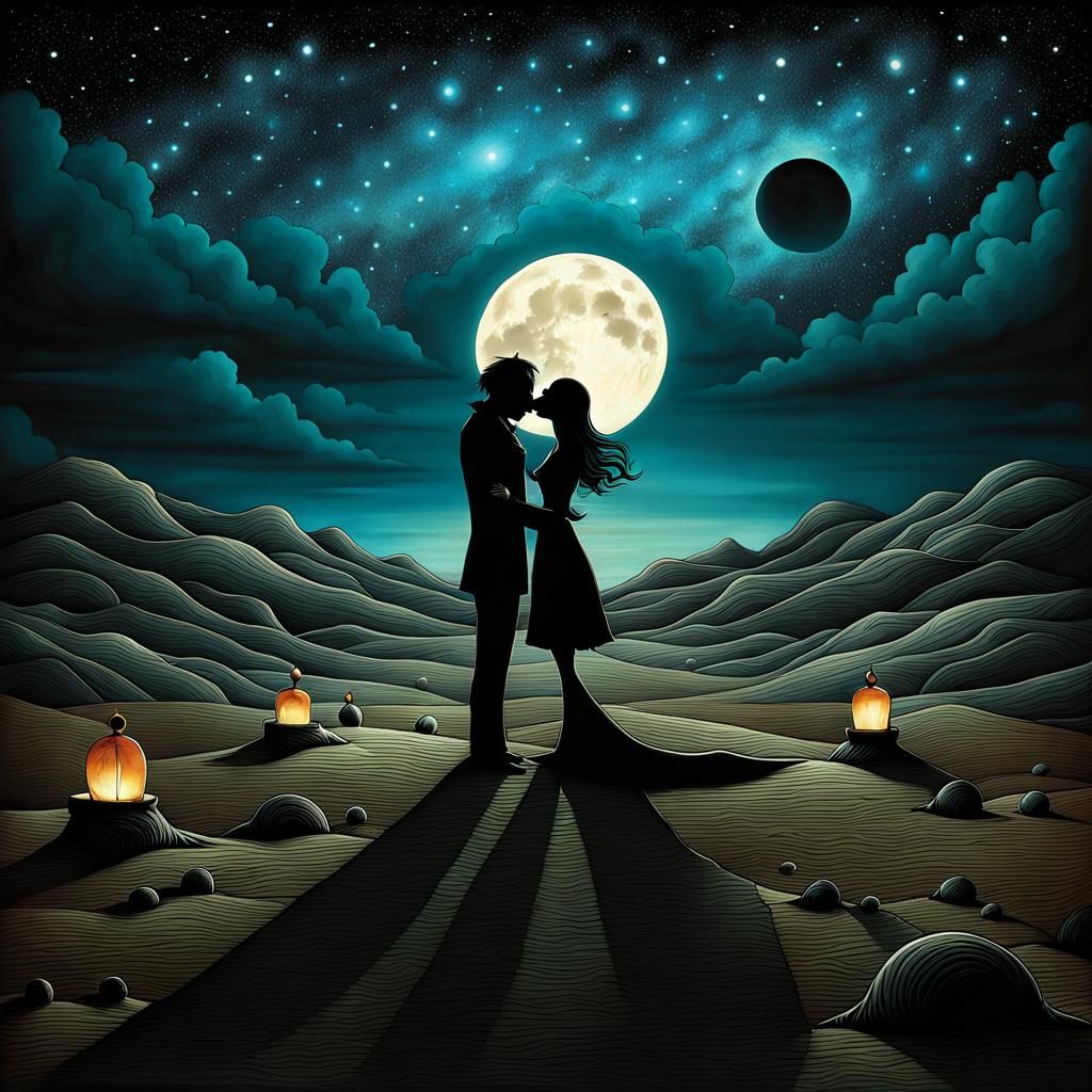 Surrealistic Landscape of Love and Despair in a Dreamlike Re...