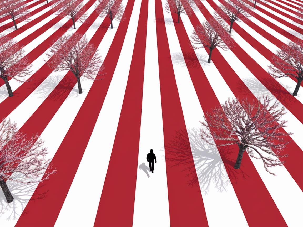 Striking Red and White Landscape Inspired by Light and Space...