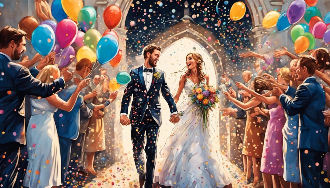 Bride and Groom Exit Church in Shower of Glitter