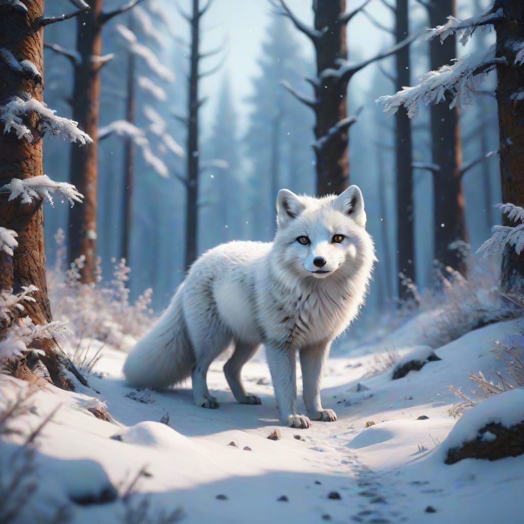 Enchanted Arctic Fox in Vibrant Winter Wonderland