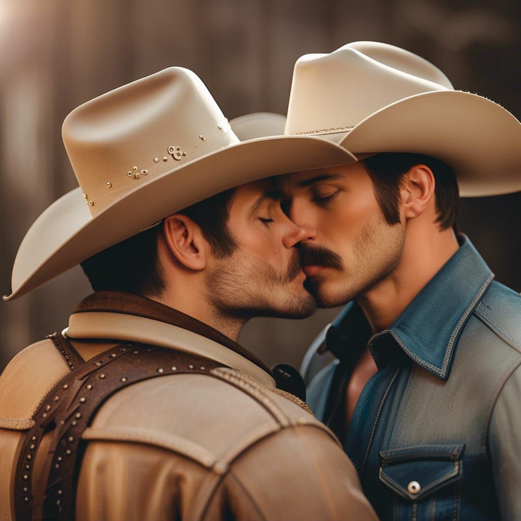 Romantic Cowboy Kiss: An AI Generated Image