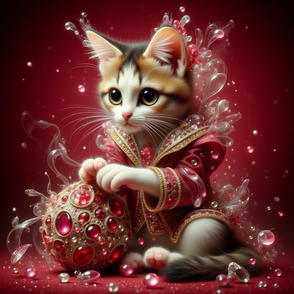Kitten with Rubies in Art Nouveau Style