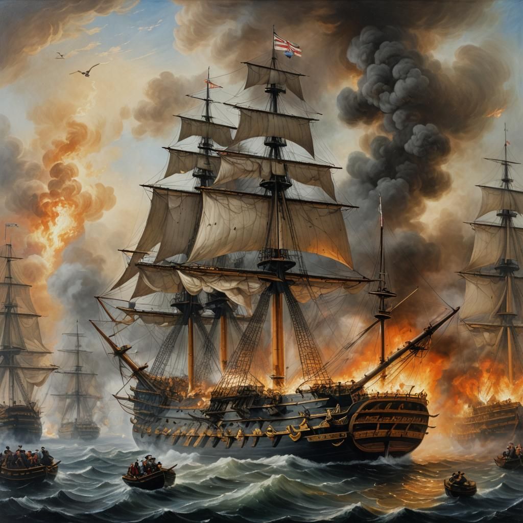 HMS Victory in Naval Battle: Academic Painting