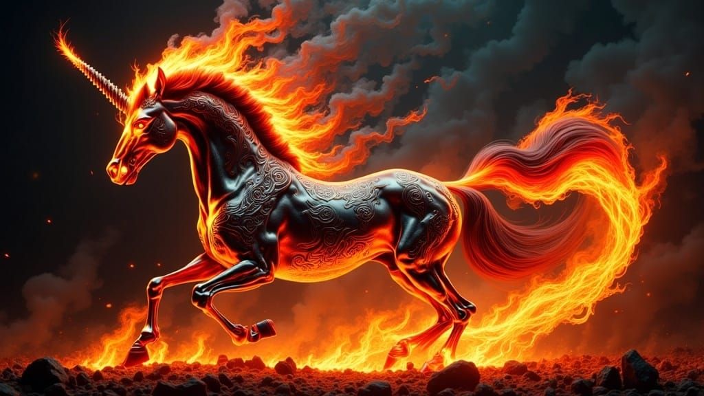 Fiery Titanium Unicorn with Celtic Engravings