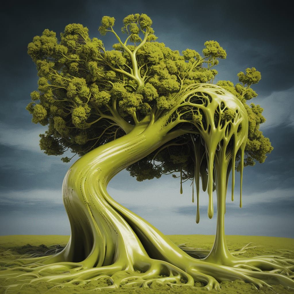 Melting Magic Tree in Surrealist Style