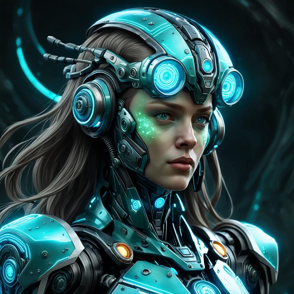 Bioluminescent Extraterrestrial Mechsuit Portrait in Art Nou...