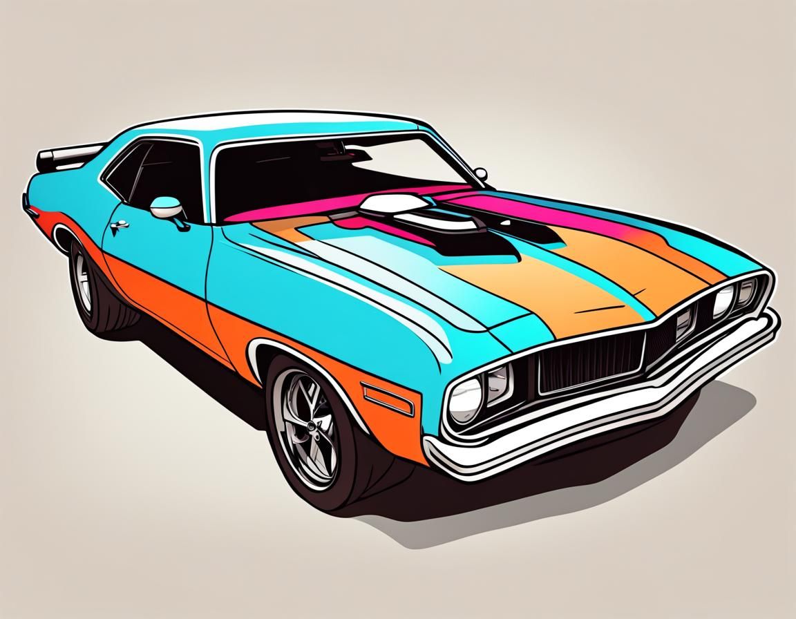 70's Cartoon Muscle Car in Triadic Colors