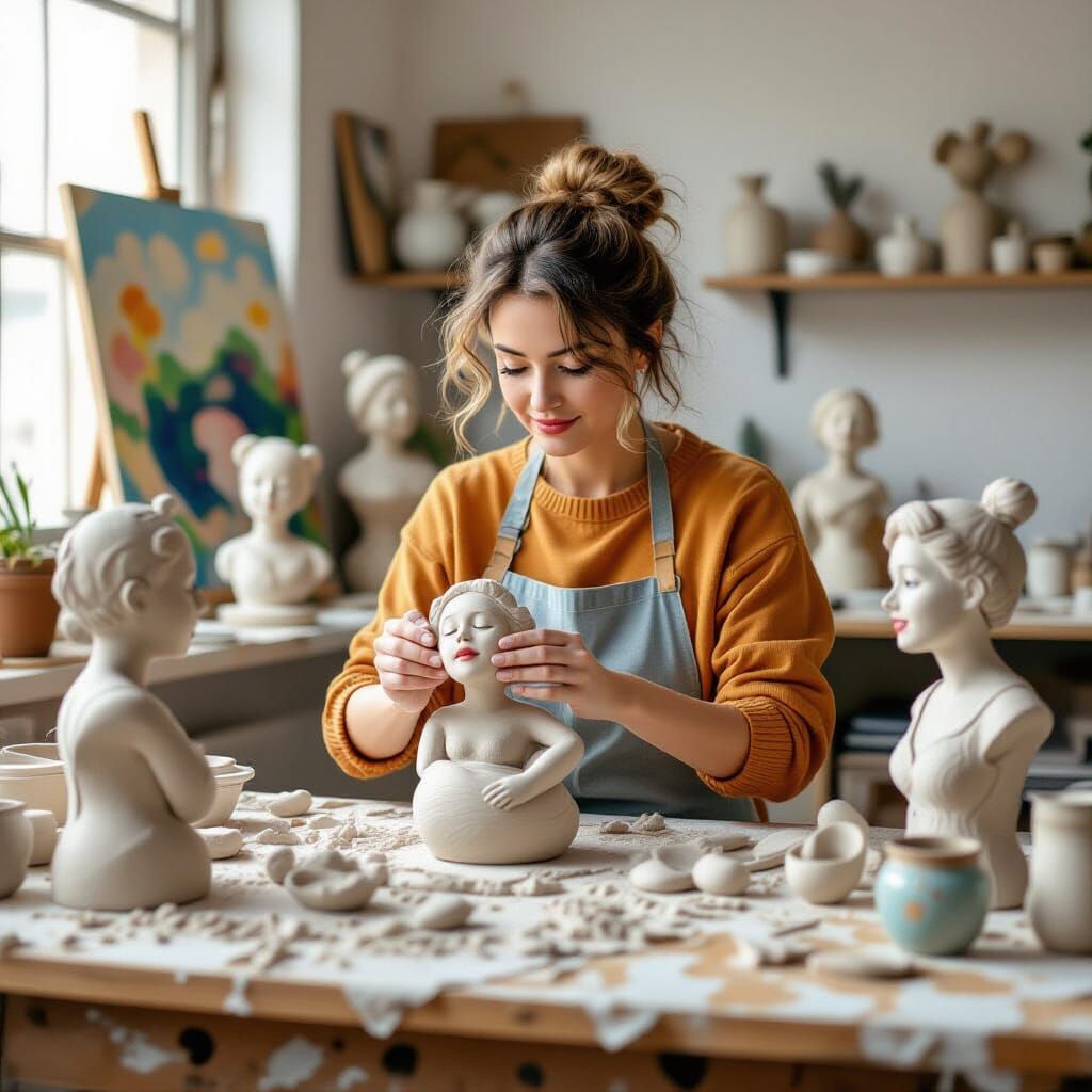 Sculptor at Work: Impressionist-Inspired Clay Art