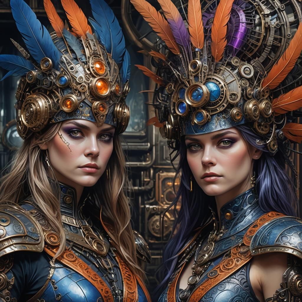 Bionic and Cyber Women in Feather Hats