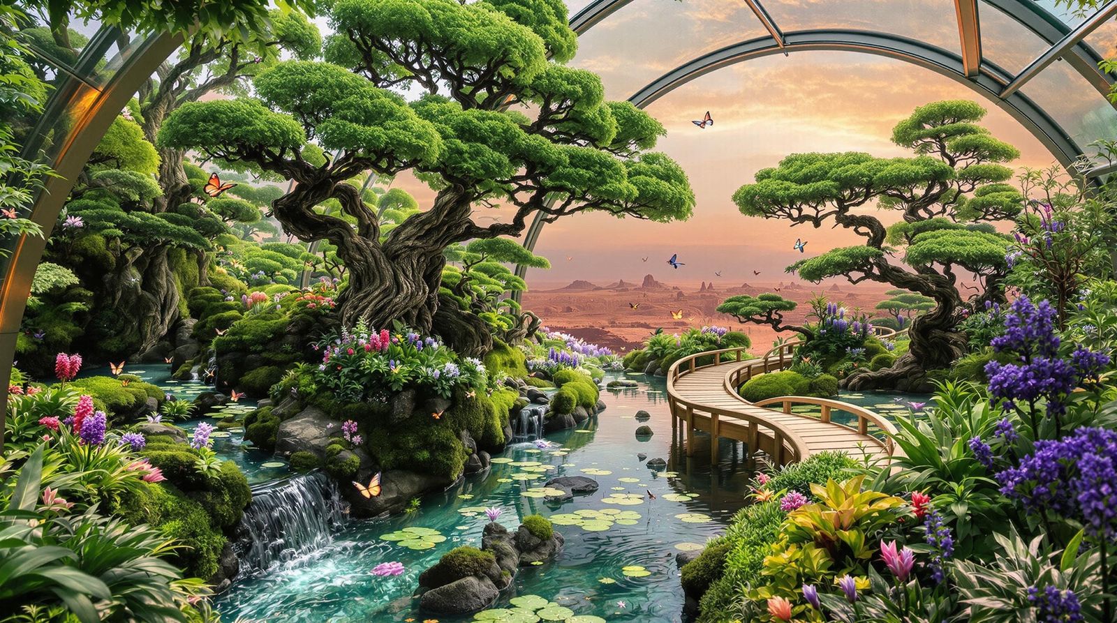 Surreal Terrarium Landscape with Bonsai Trees and Plains of ...