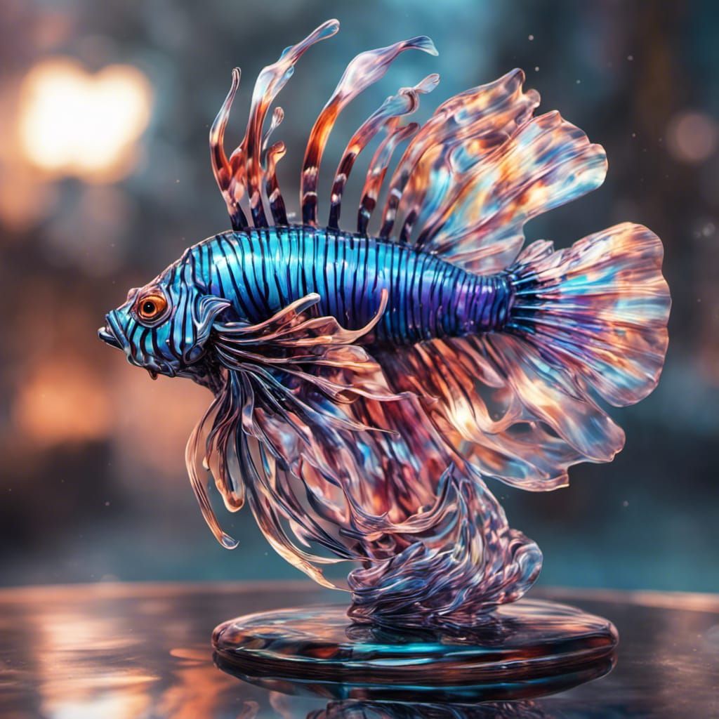 Iridescent Murano Glass Lionfish Sculpture