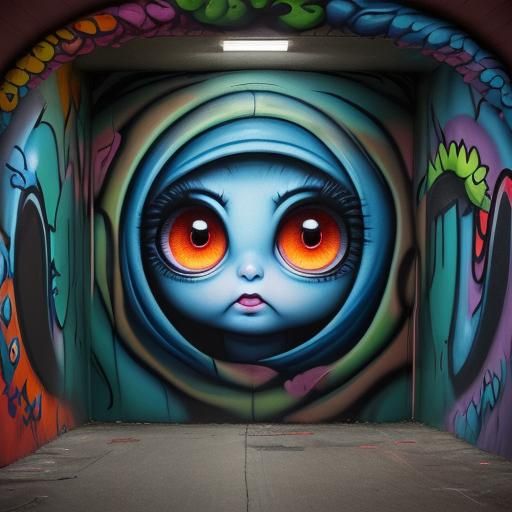 Cute Monster Peeks From Subway in Pixar Style