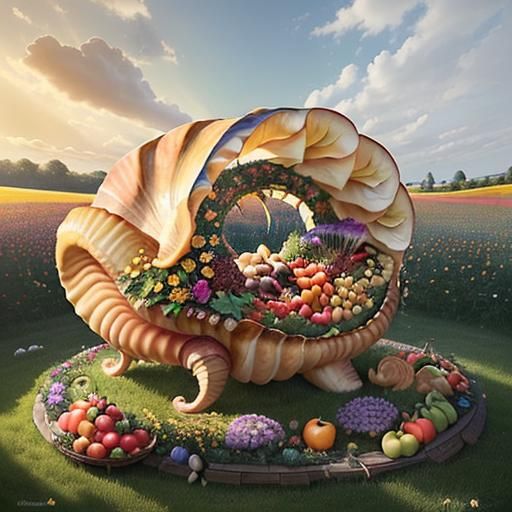 Abundant Nautilus Cornucopia in Sunlit Meadow