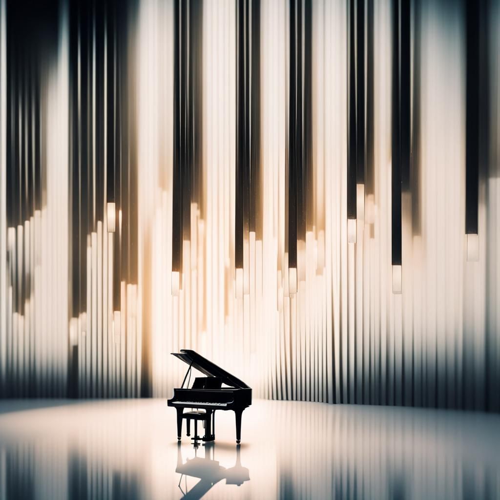 Quartz Piano Keys with Flying Musical Texts