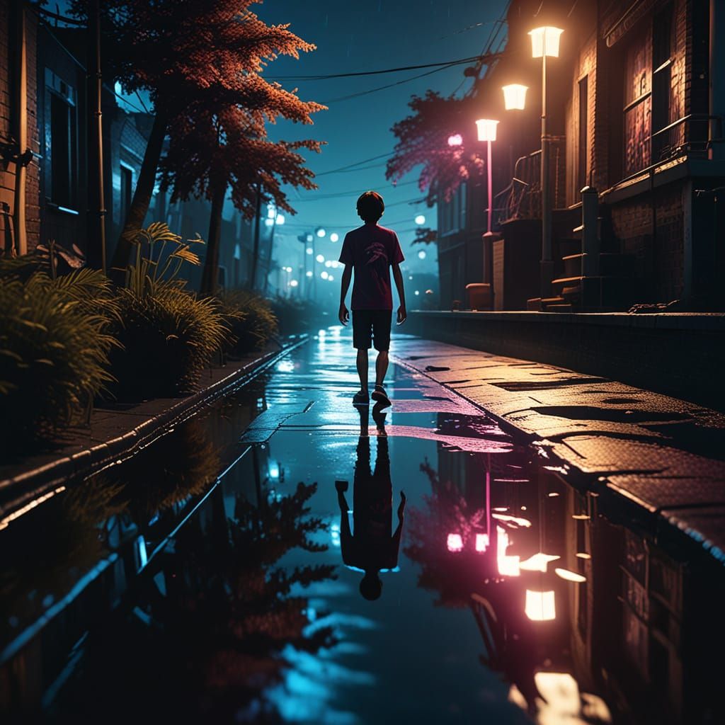 Epic Nighttime Chase on a Neon-Lit Canal