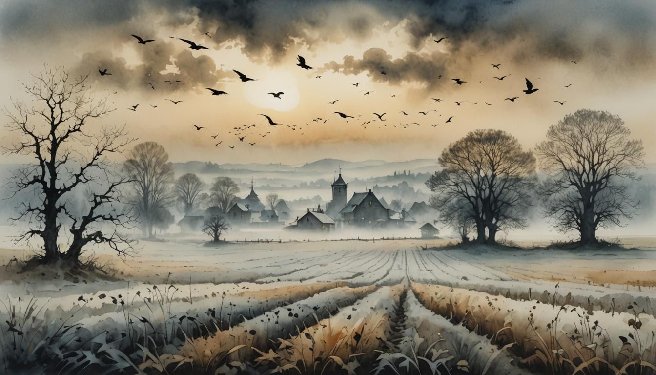 Foggy Morning in Whimsical Watercolor Style