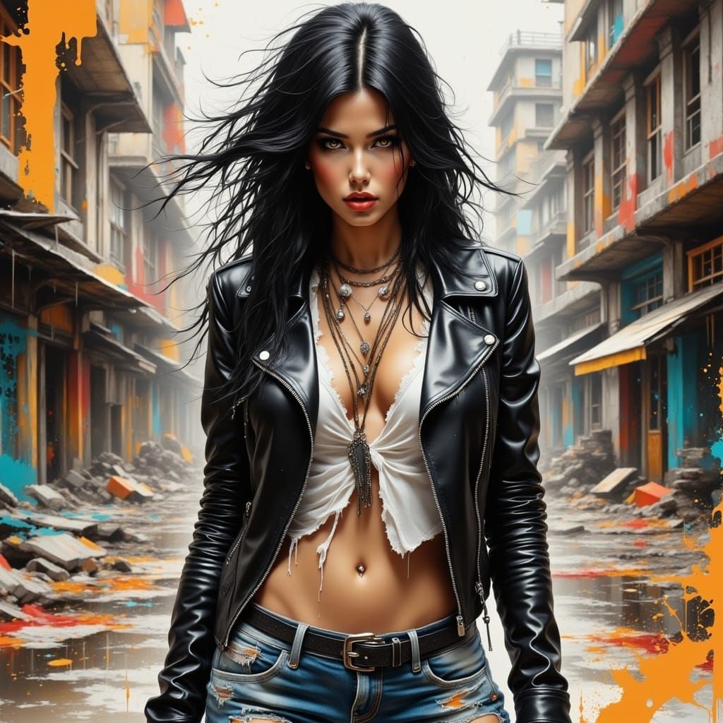 Post-Apocalyptic Woman in Comic Book Realism Style