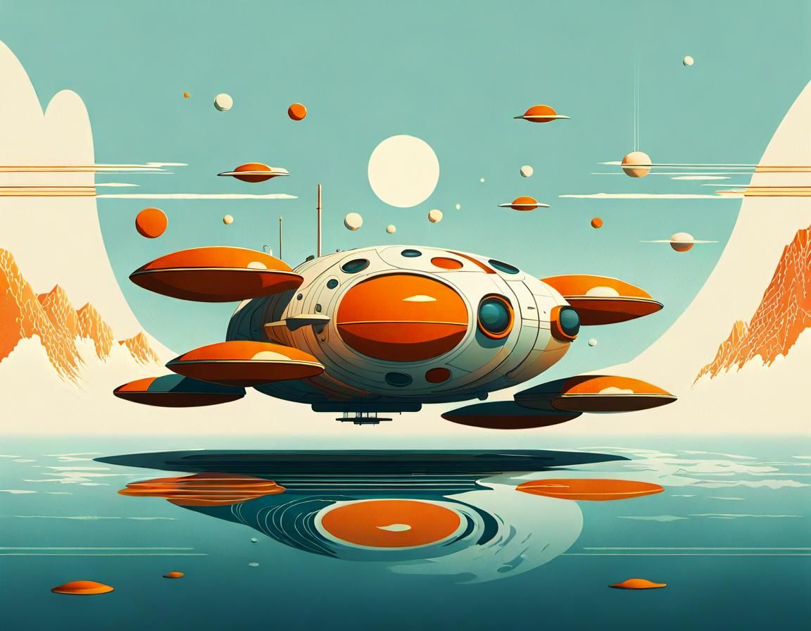 Retro Spaceship in 70s Sci-Fi Style