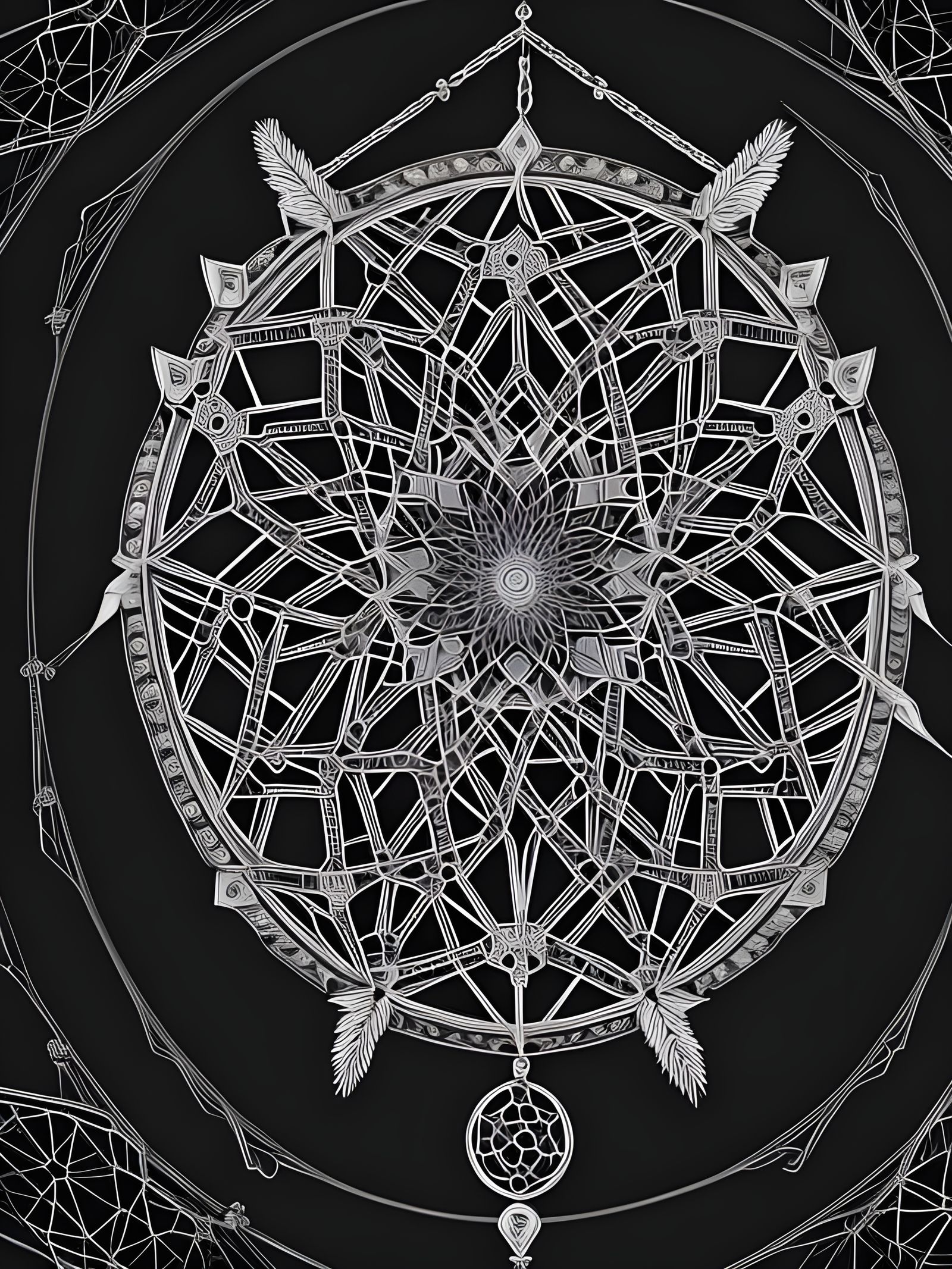 Gothic Dreamcatcher of Bones and Webs: Hyperrealistic Art