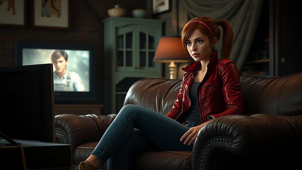 Claire Redfield Plays Resident Evil on XBOX 360 in Dark, Got...