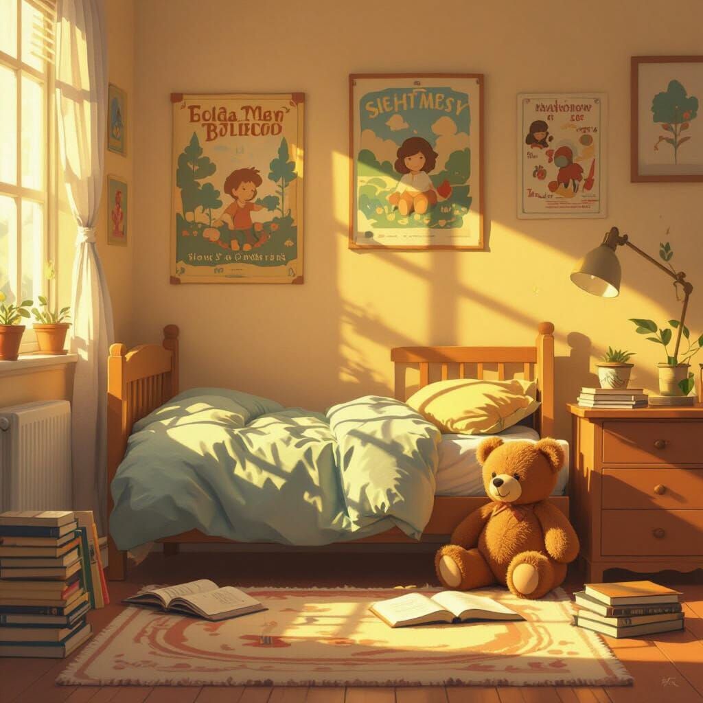 Nostalgic Childhood Bedroom in Golden Afternoon Light