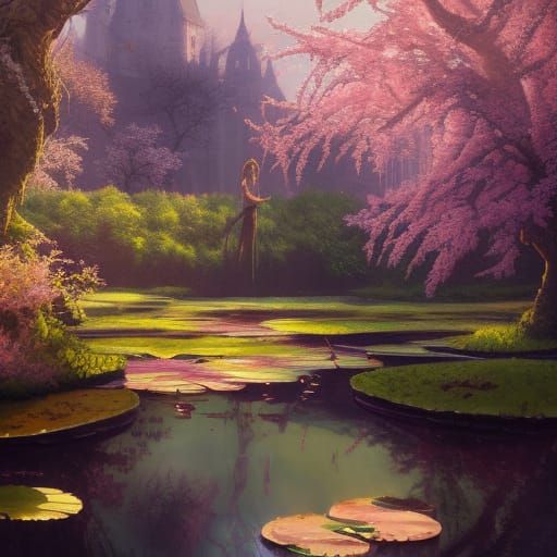 High Gothic Prune Tree Oil Painting in Sunlight