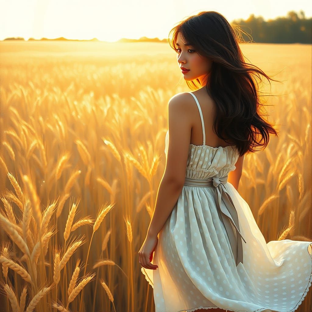 Woman in Wheat Field: Impressionist Style