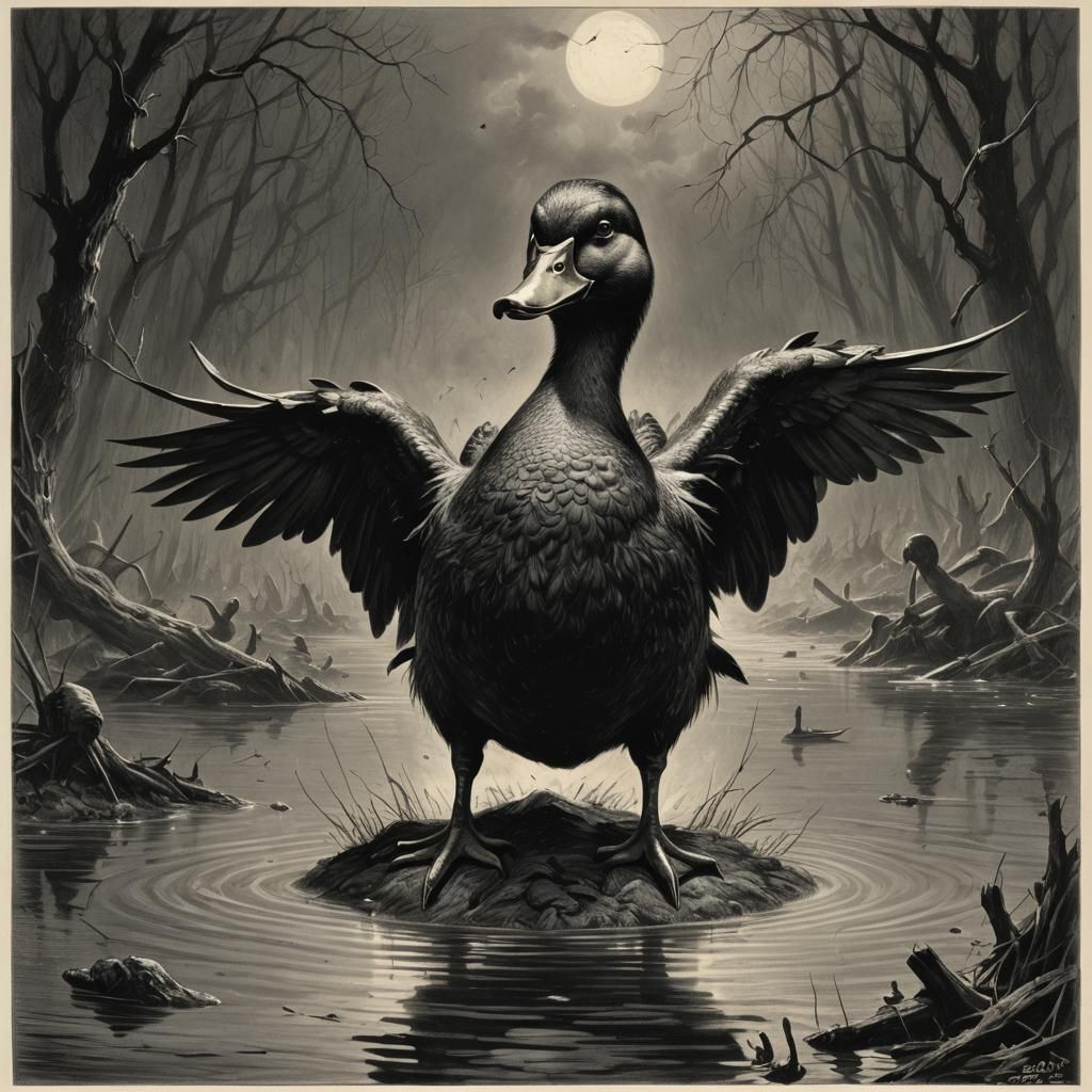 Evil Duck in Gothic Horror Style