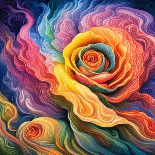 Rainbow Rose Swirl in Visionary Art Style