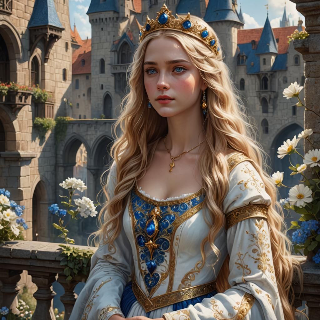 Medieval Princess on Balcony: Hyperrealistic Art
