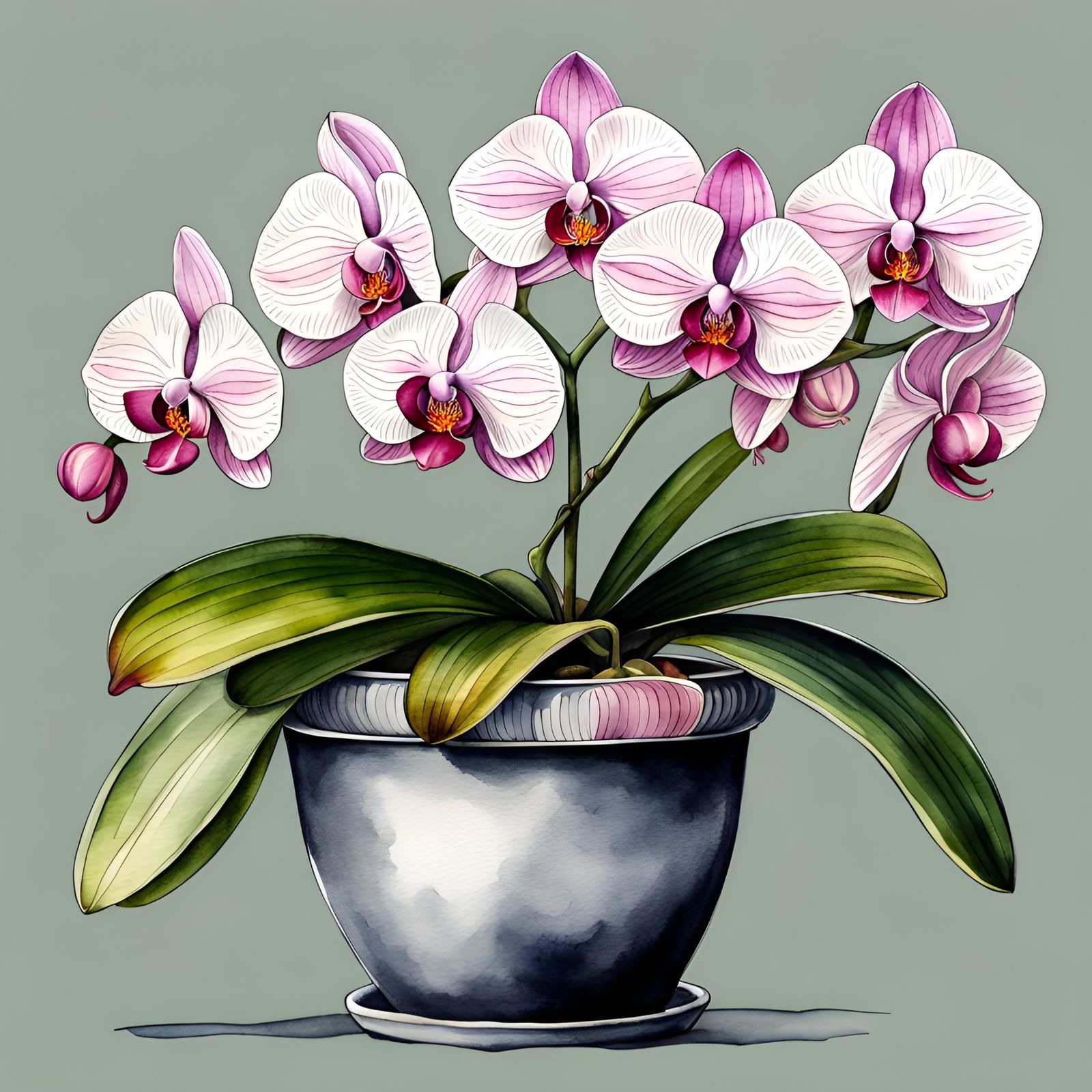 Exquisite Phalaenopsis Orchid: Watercolor and Ink