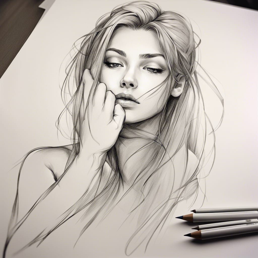 Hand-Drawn Sketch: Man Drawing a Beautiful Girl