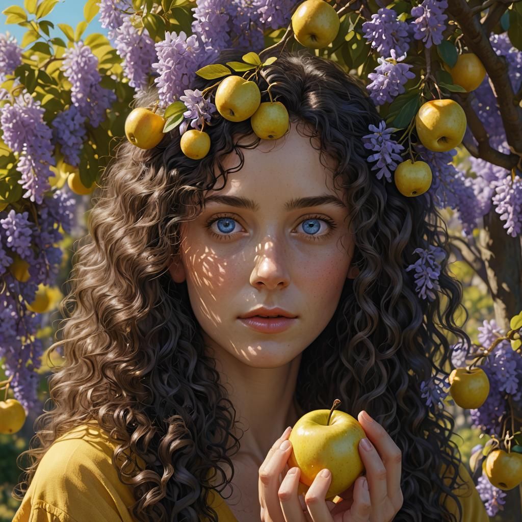 Woman with Apple Eye: Hyperrealistic Portrait