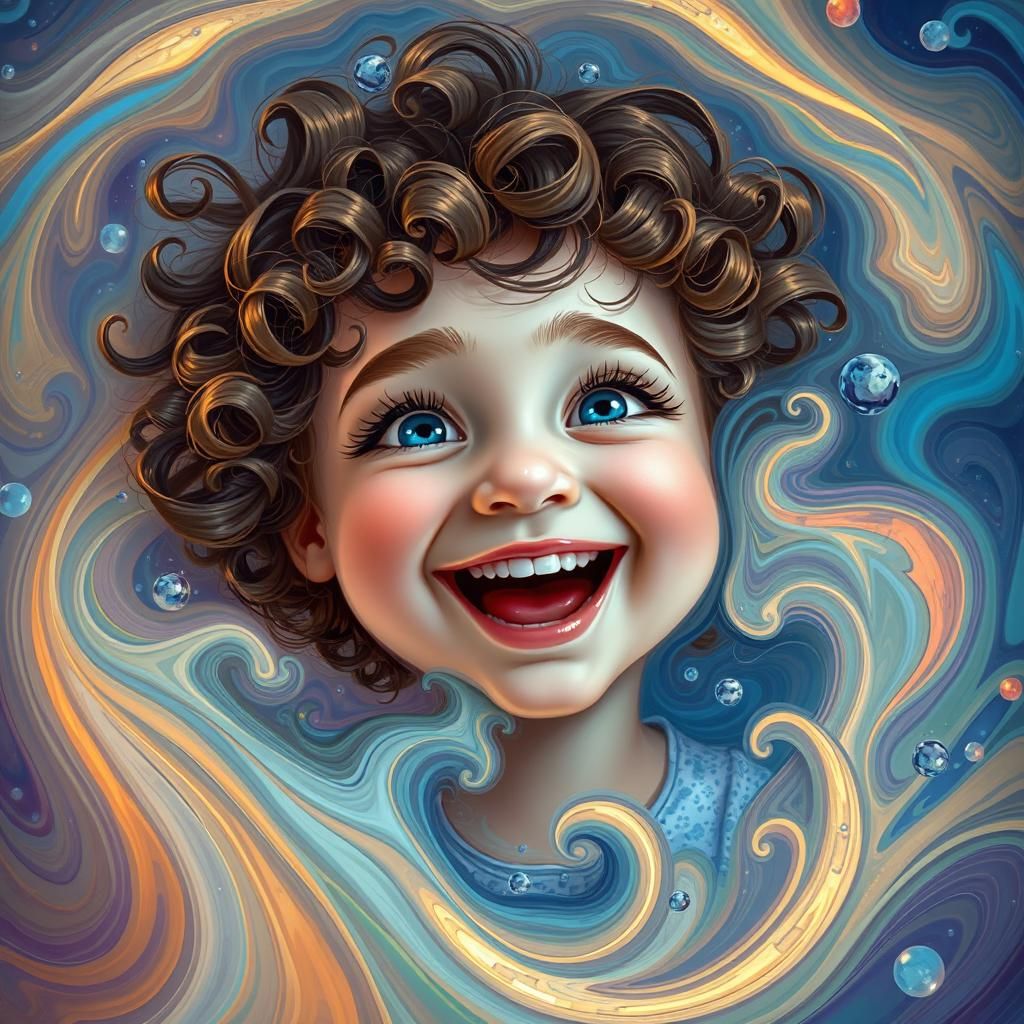 Dreamy Portrait of Laughing Girl in Digital Art Style