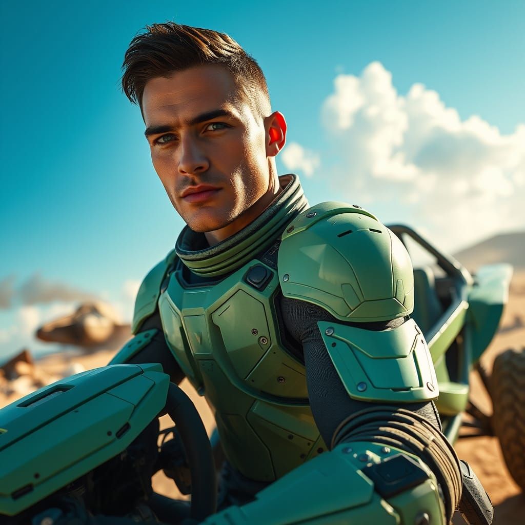 Cyberpunk Hero in High-Tech Armor