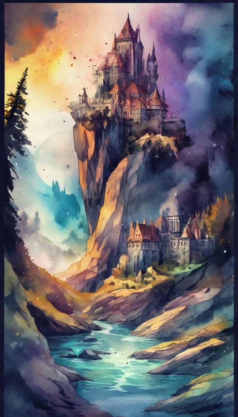Magical Watercolor Palace in Digital Illustration