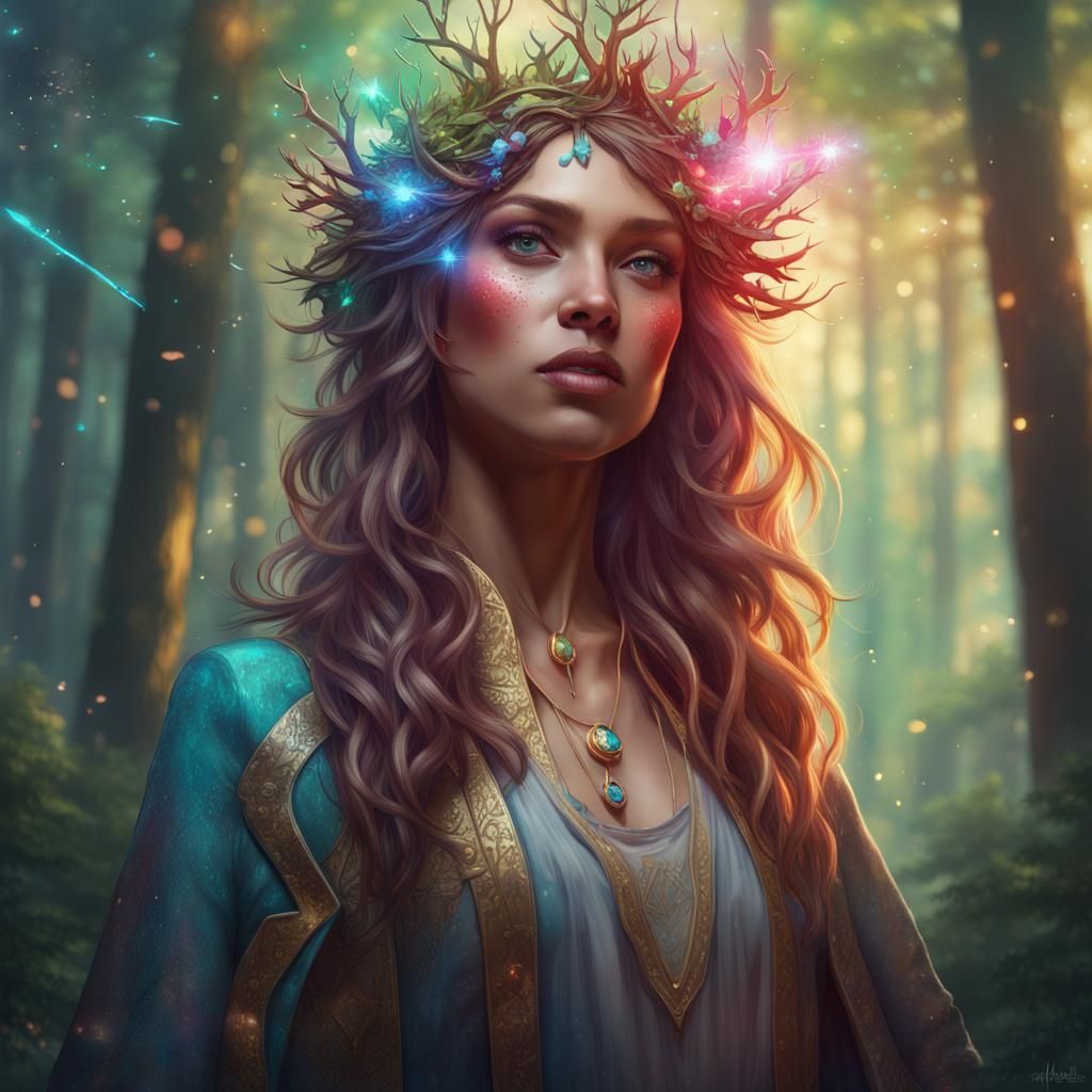 Enchanted Forest Portrait with Magical Sparkles