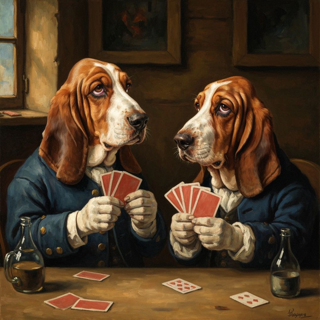 Basset Hounds Play Poker in Tavern Oil Painting