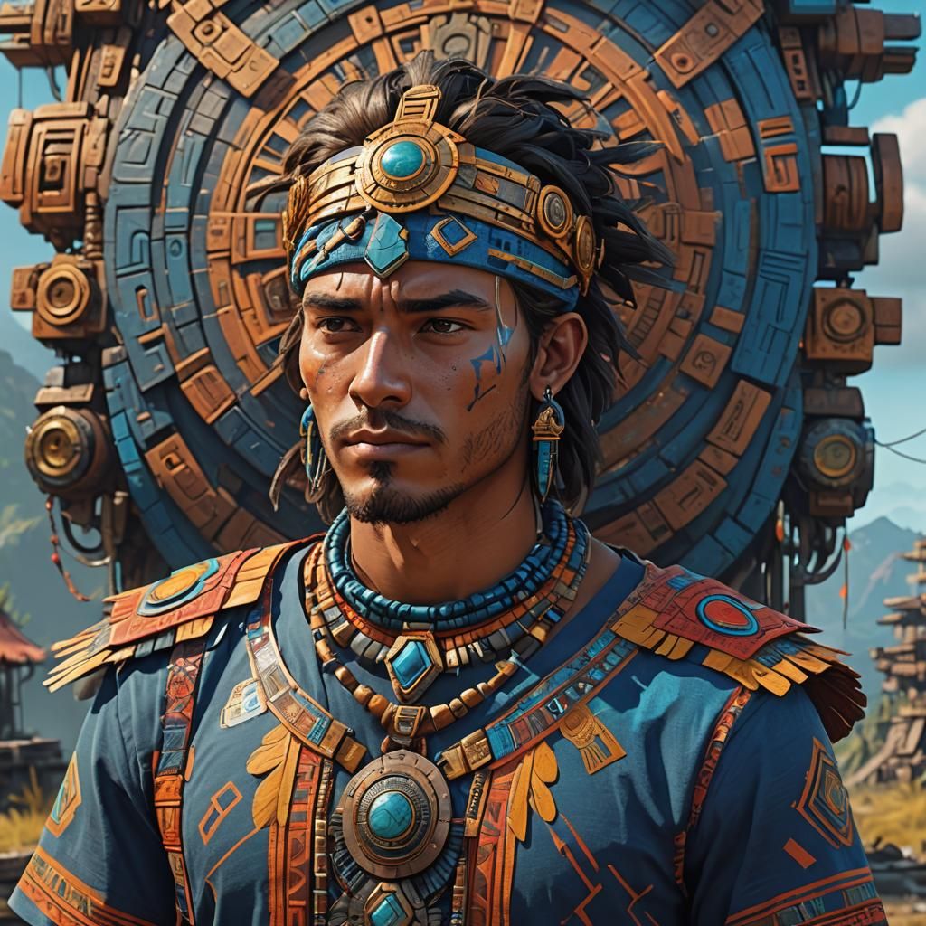 Young Man in Aztec Jewelry, Fantasy Art