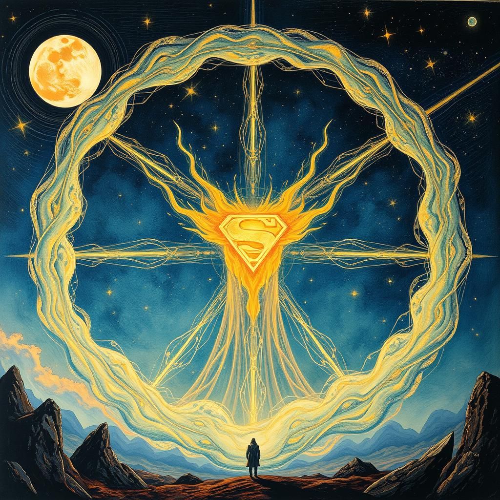 Surreal Superman Namaste in Futuristic Starscape