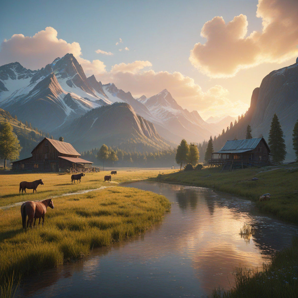 Dreamy Montana Ranchscape with Majestic Mountains and Valley...