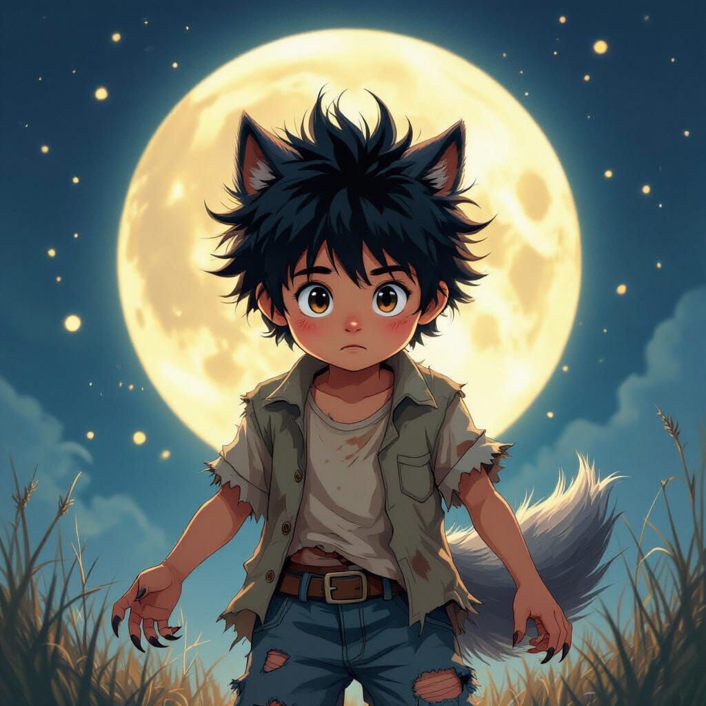 Boy's Werewolf Transformation in Whimsical Style