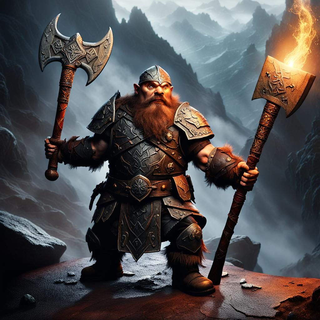 Dwarf Warrior in Misty Cave: High Fantasy Art