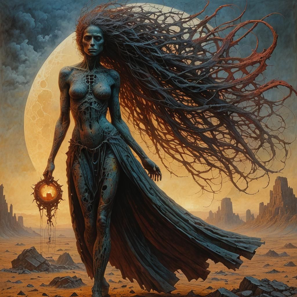 Brutal Tattooed Beauty in Beksinski Style