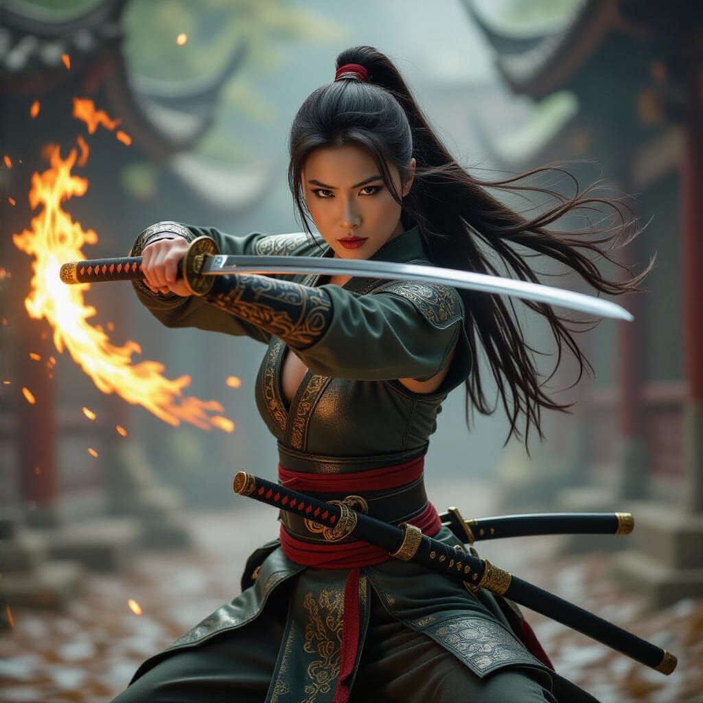 Fantasy Warrior's Whirlwind Katana Attack