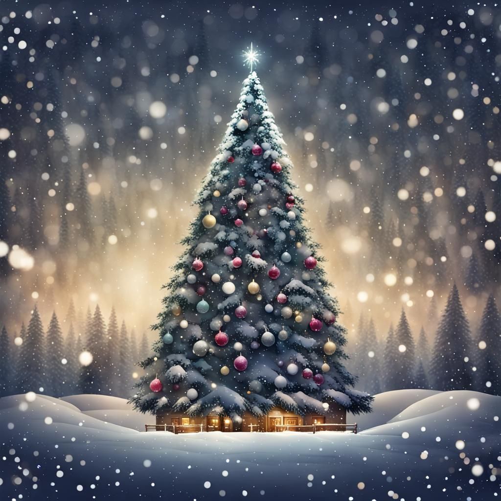 Festive Christmas Tree Scene at Night