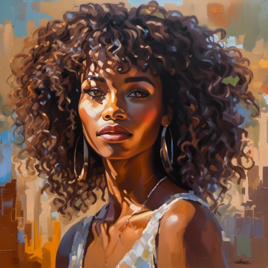 Prismatic Oil Painting of Woman in Suburbia