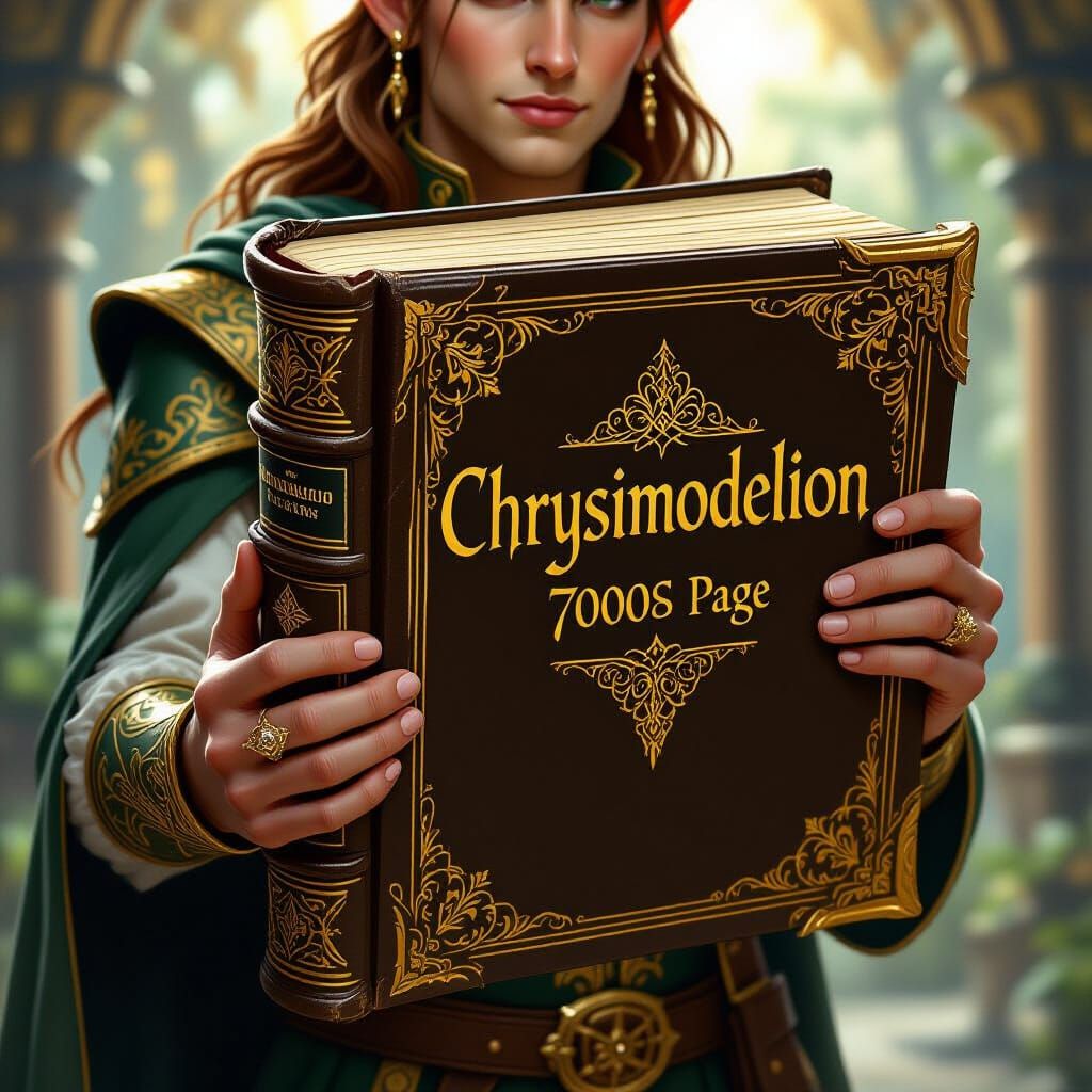 Elf Holding Mystical Tome in Whimsical Style