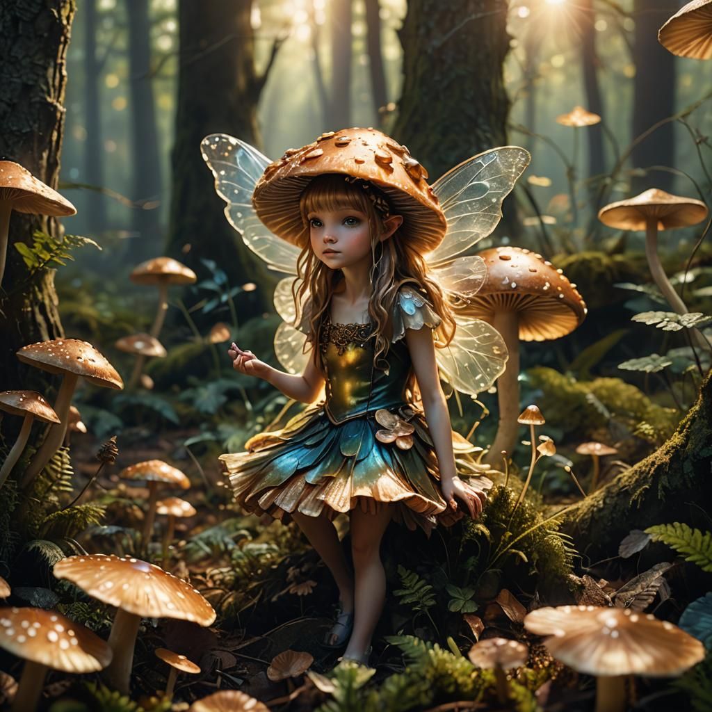 Mushroom Fairy in Forest: Hyper-Realistic Digital Art