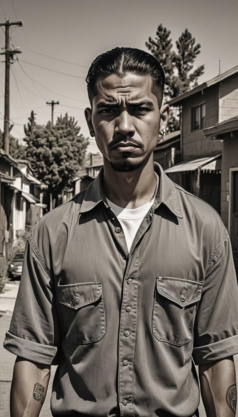 Cartoonish Cholo Man Portrait in Urban Setting